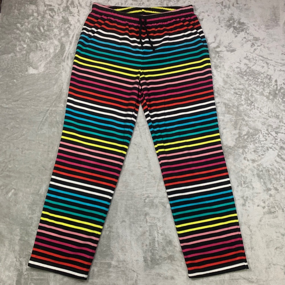 Primary Womens Fleece Pajama Pants Medium Rainbow Striped Multi Color Drawstring